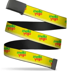 Web Belt Blank Black Buckle - ENJOY MELLO YELLO Logo Yellow/Red/Green Webbing