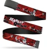 Web Belt Blank Black Buckle - HARLEY QUINN Poses/Comic Book Scenes Reds/Black Webbing