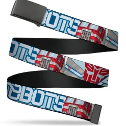 Web Belt Blank Black Buckle - Transformers AUTOBOTS Optimus Prime Semi Truck Collage Light Blue Webbing