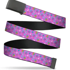 Web Belt Blank Black Buckle - Furby and Furblets Galaxy Grid Collage Pink/Purple Webbing