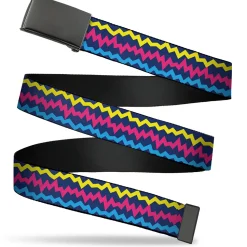 Web Belt Blank Black Buckle - Scribble Zig Zag Stripe Navy/Multi Color Webbing