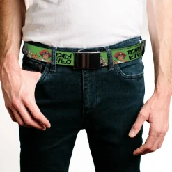 Web Belt Blank Black Buckle - COWBOY BEBOP Crew Group Pose and Title Logo Green/Black Webbing