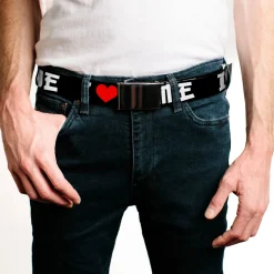 Web Belt Blank Black Buckle - I "Heart" ANIME Bold Black/White/Red Webbing