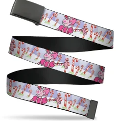 Web Belt Blank Black Buckle - Candy Land Mr. Mint Pose and Candy Canes Multi Color Webbing