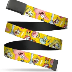 Web Belt Blank Black Buckle - SpongeBob and Friends Poses Scattered Yellows Webbing