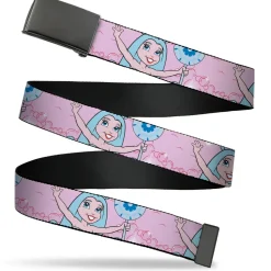 Web Belt Blank Black Buckle - Candy Land Queen Frostine Pose and Float Bubbles Pinks Webbing