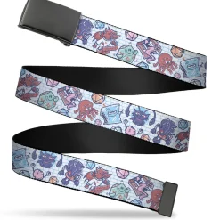 Web Belt Blank Black Buckle - Dungeons & Dragons Icons Doodle White/Multi Color Webbing
