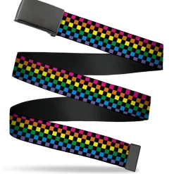 Web Belt Blank Black Buckle - Checker Black/Neon Rainbow Webbing