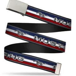Web Belt Blank Chrome Buckle - Mustang/Text w/Tri-Bar Stripe Webbing