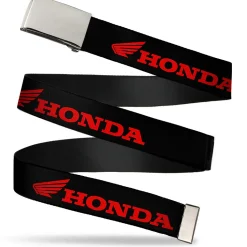 Web Belt Blank Chrome Buckle - HONDA/Wing Logo Black/Red Webbing