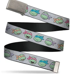 Web Belt Blank Chrome Buckle - Teenage Mutant Ninja Turtles Expressions Gray Webbing