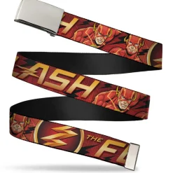 Web Belt Blank Chrome Buckle - THE FLASH/Logo3/Poses Black/Red/Gold Webbing