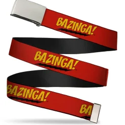 Web Belt Blank Chrome Buckle - BAZINGA! Red/Gold/Black Webbing