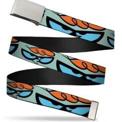 Web Belt Blank Chrome Buckle - Dexter's Laboratory Dexter Face Close-Up Blue Webbing