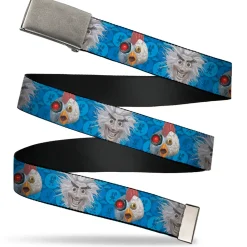 Web Belt Blank Chrome Buckle - Robot Chicken and Mad Scientist Expressions Blues Webbing