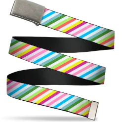 Web Belt Blank Matte Buckle - Diagonal Stripes White/Multi Color Webbing