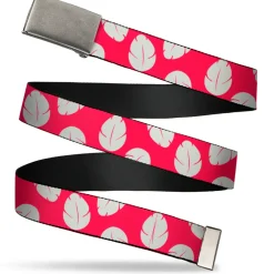 Web Belt Blank Matte Buckle - Lilo & Stitch Bounding Lilo Dress Leaves Red/Ivory Webbing