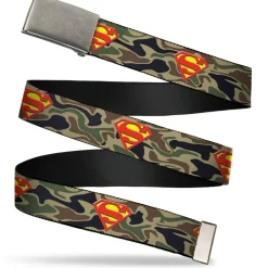 Web Belt Blank Matte Buckle - Superman Shield Camo Olive Webbing