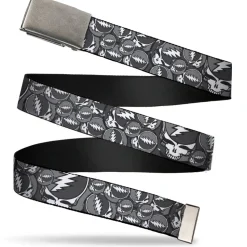 Web Belt Blank Matte Buckle - Steal Your Face Stacked Gray Webbing