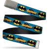 Web Belt Blank Matte Buckle - Vintage Batman Logo & Bat Signal Blue Webbing