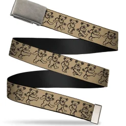 Web Belt Blank Matte Buckle - Dancing Bears Tan/Black Webbing