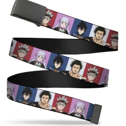 Web Belt Clamp Buckle - Black Clover Four Character Pose Blocks Multi Color Webbing