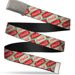 Web Belt Clamp Buckle - Coca-Cola Script Marquee Logo Green/Red/White Webbing