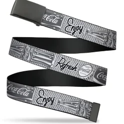 Web Belt Clamp Buckle - Coca-Cola ENJOY REFRESH Can and Bottle Grays/White/Black Webbing