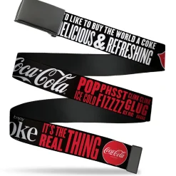 Web Belt Clamp Buckle - Coca-Cola ENJOY COKE IT'S THE REAL THING Kiss Black/White/Red Webbing