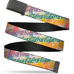 Web Belt Clamp Buckle - COCA-COLA Script Logo Stacked Pop Art White/Multi Pastel Webbing