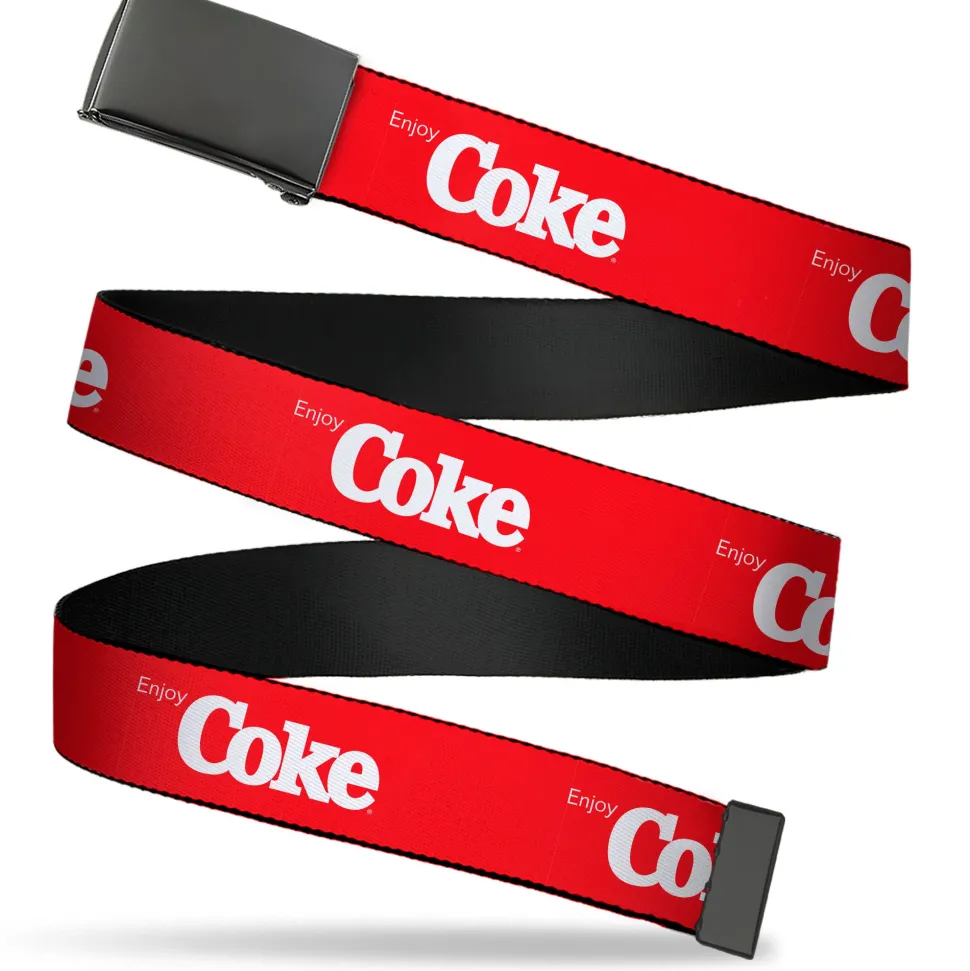 Web Belt Clamp Buckle - Coca-Cola ENJOY COKE Text Logo Red/White Webbing