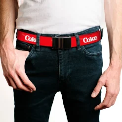 Web Belt Clamp Buckle - Coca-Cola ENJOY COKE Text Logo Red/White Webbing
