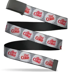 Web Belt Clamp Buckle - DIET COKE Bottle Caps Grays/White/Red Webbing