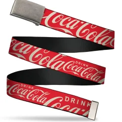 Web Belt Clamp Buckle - DRINK COCA-COLA Typograpy Logo Scattered Red/White Webbing