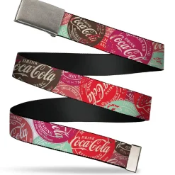 Web Belt Clamp Buckle - DRINK COCA-COLA Coke Patches Stacked Reds/Multi Color Webbing