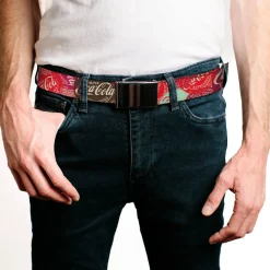 Web Belt Clamp Buckle - DRINK COCA-COLA Coke Patches Stacked Reds/Multi Color Webbing