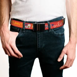 Web Belt Clamp Buckle - Peanuts Gang SEMI-POSITIVE VIBES Quote Red/Blues/White Webbing