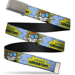 Web Belt Clasp Buckle - DEXTER'S LABORATORY Title Logo and Dexter Pose Blues/Yellow/Black Webbing
