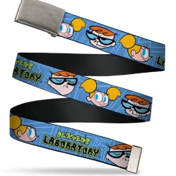 Web Belt Clasp Buckle - DEXTER'S LABORATORY Title Logo with Dexter and Dee Dee Expressions Blues Webbing