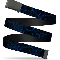 Web Belt Clasp Buckle - Marble Black/Blue Webbing