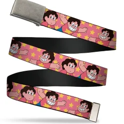 Web Belt Clasp Buckle - Steven Universe Poses and Stars Pink/Yellow Webbing