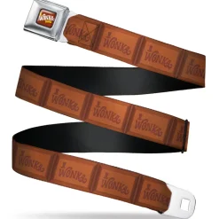 Willy Wonka and the Chocolate Factory WONKA BAR Logo Full Color Brown/Yellow/White Seatbelt Belt - Willy Wonka and the Chocolate Factory WONKA Chocolate Bar Browns Webbing