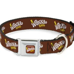 Willy Wonka and the Chocolate Factory WONKA BAR Logo Full Color Brown/Yellow/White Seatbelt Buckle Collar - Willy Wonka and the Chocolate Factory WONKA BAR Logo Brown/Yellow/White