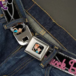 Wilma & Betty Full Color Black Seatbelt Belt - Wilma & Betty Glam Poses BEDROCK BABES Black/Pink Webbing