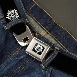Winchester Logo Full Color Black White Seatbelt Belt - Winchester Pentagram Repeat Black/White Webbing