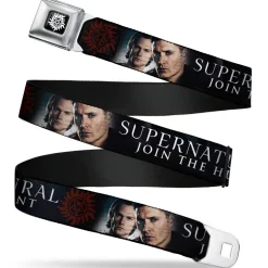 Winchester Logo Full Color Black White Seatbelt Belt - Winchester Brothers Faces CLOSE-UP & Logo Webbing