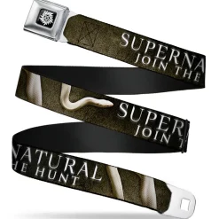 Winchester Logo Full Color Black White Seatbelt Belt - SUPERNATURAL-JOIN THE HUNT/White Snake Webbing