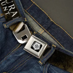 Winchester Logo Full Color Black White Seatbelt Belt - SUPERNATURAL-JOIN THE HUNT/White Snake Webbing