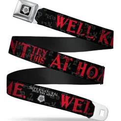 Winchester Logo Full Color Black White Seatbelt Belt - SUPERNATURAL WELL, KIDS DON'T TRY THIS AT HOME/Symbols Black/Gray/Red/White Webbing