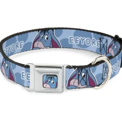 Winnie the Pooh Eeyore Expression Close-Up Blue Seatbelt Buckle Collar - Winnie the Pooh Eeyore Text and Expression Close-Up Dot Blues